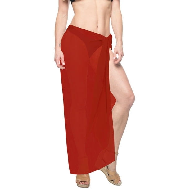 LA LEELA Women Plus Size Beach Sarong Cover Up Swimwear Wrap Pareo Solid Plain B
